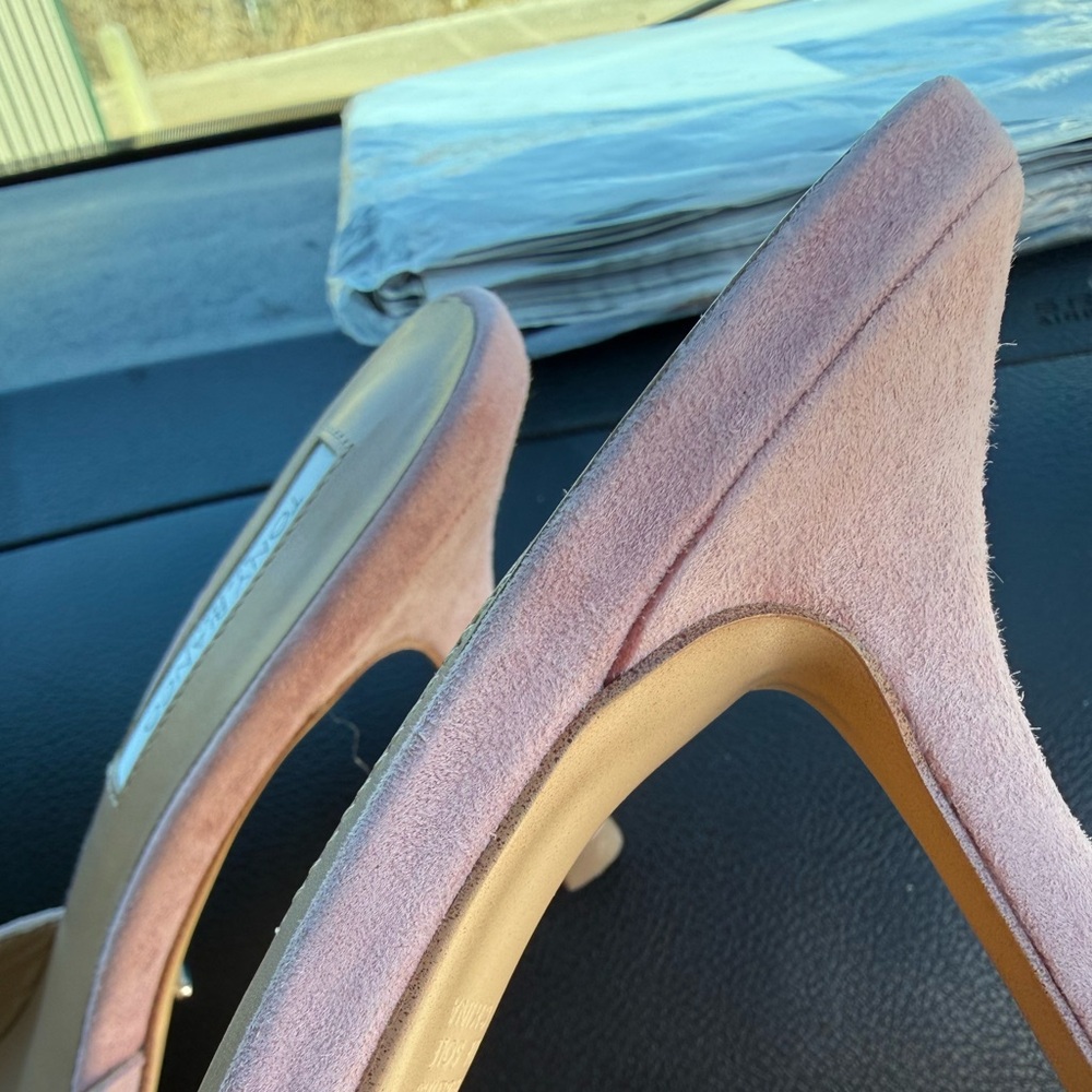 Tony Bianco Pink Suede Mule Heels Bow Grommet Pointed Toe Pumps - Picture 7 of 10